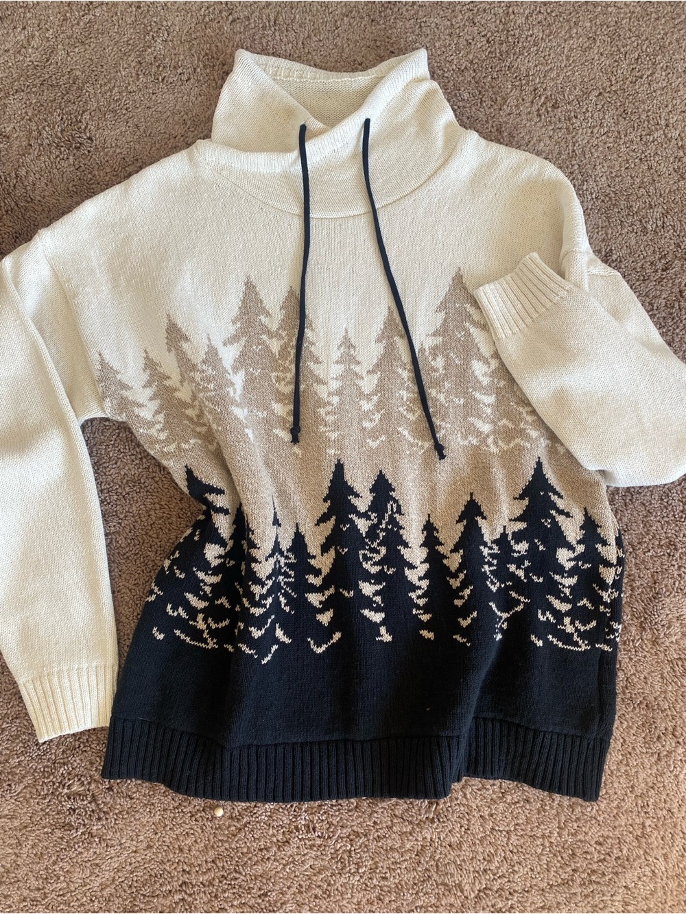Cotton Country Forest Knit Cowl Neck Sweater Cabin Cottagecore Made in Canada - Picture 3 of 8